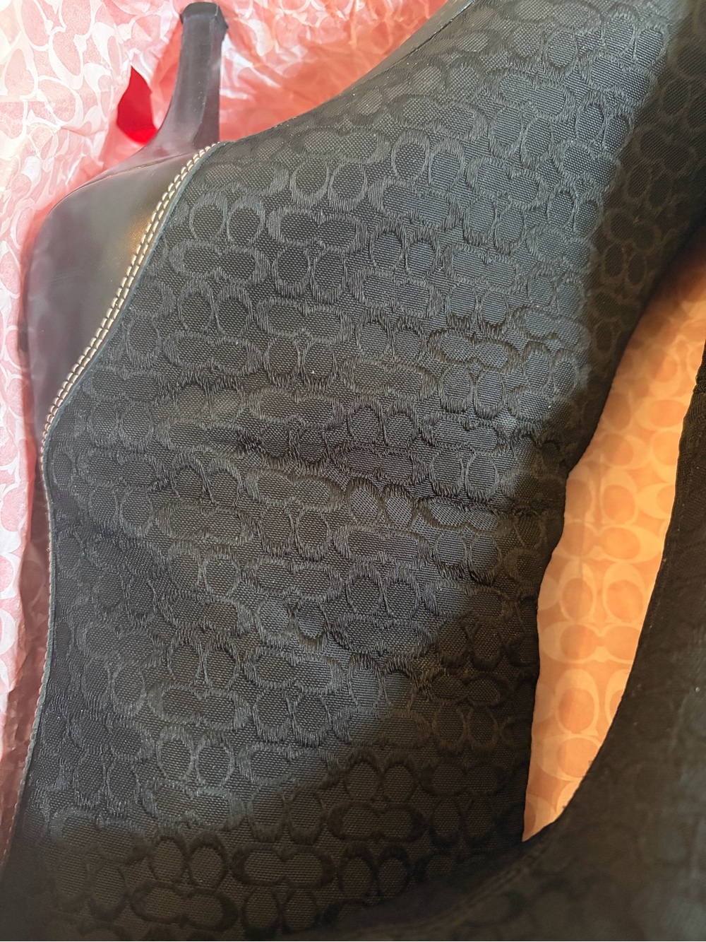 Vintage Coach Black Signature Jacquard Pointed-Toe Mid-Calf Heel Boot - Picture 9 of 10